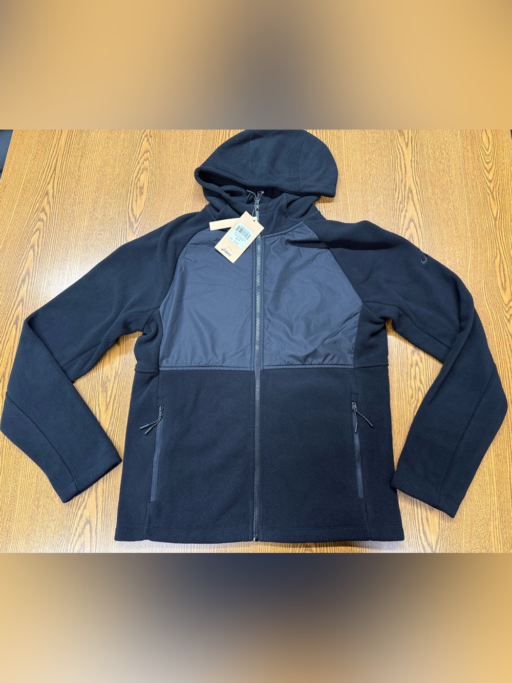 Men's asics Black Hooded Fleece Jacket - Classic Zip Front nwt